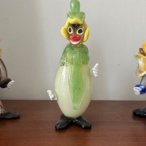 Murano Glass Clown Figurine in Green and Yellow